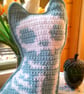 Spooky Crochet Cat Mini Cushion - Blue with white bones - Image 4