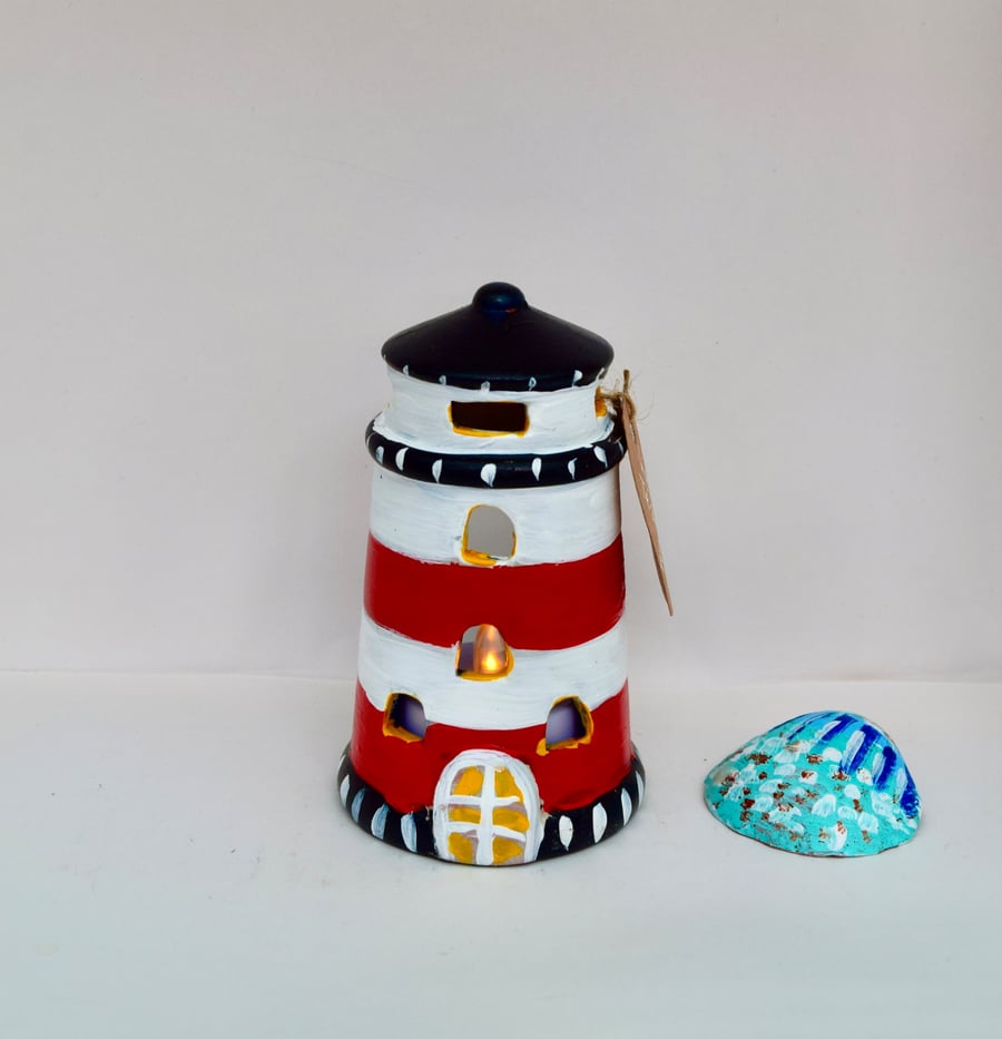 Hand-Painted Ceramic Lighthouse - Coastal Home Decor & Seaside Gift