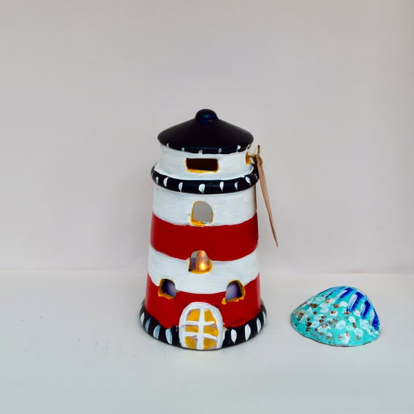 Hand-Painted Ceramic Lighthouse - Coastal Home Decor & Seaside Gift