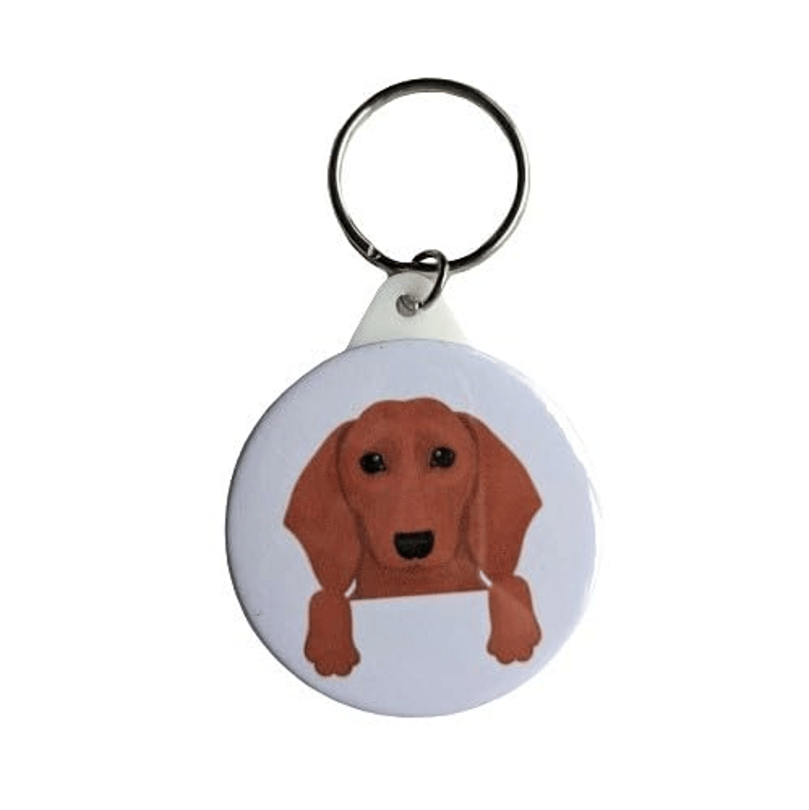 Adorable Long-Haired Tan Dachshund Keyring