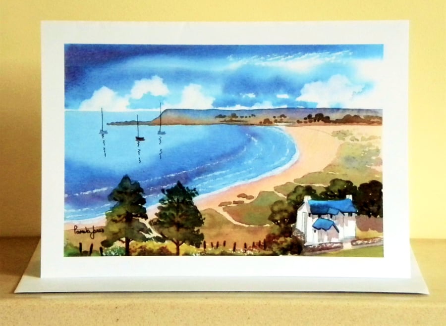 Art Greetings Card, Port Eynon From Horton, Gower, S Wales, A5, Blank Inside