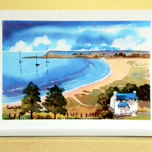 Art Greetings Card, Port Eynon From Horton, Gower, S Wales, A5, Blank Inside