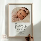 Personalised Baby Photo Print - Newborn Birth Stats - Nursery Wall Art Gift