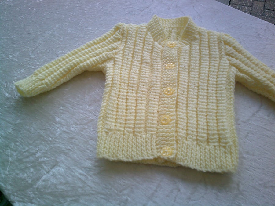 20 Inch Lemon Round Neck Cardigan with Mock Cable