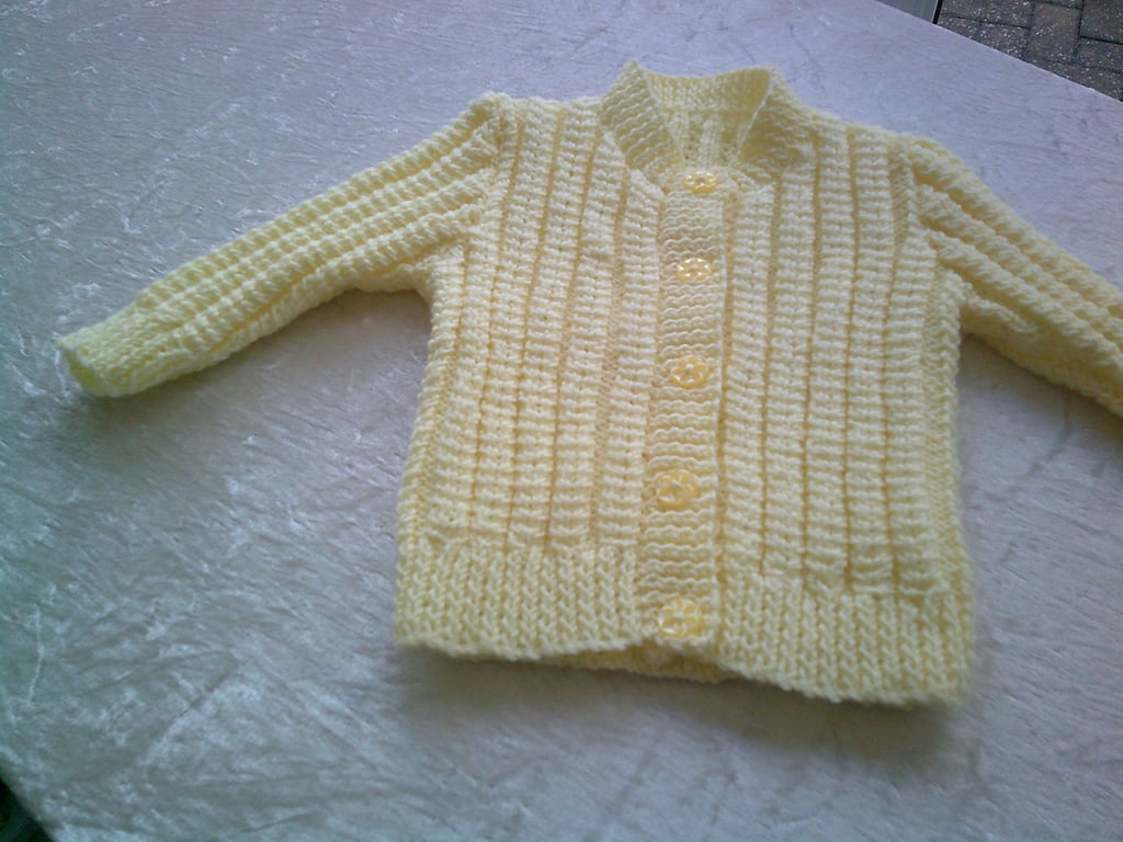 20 Inch Lemon Round Neck Cardigan with Mock Cable