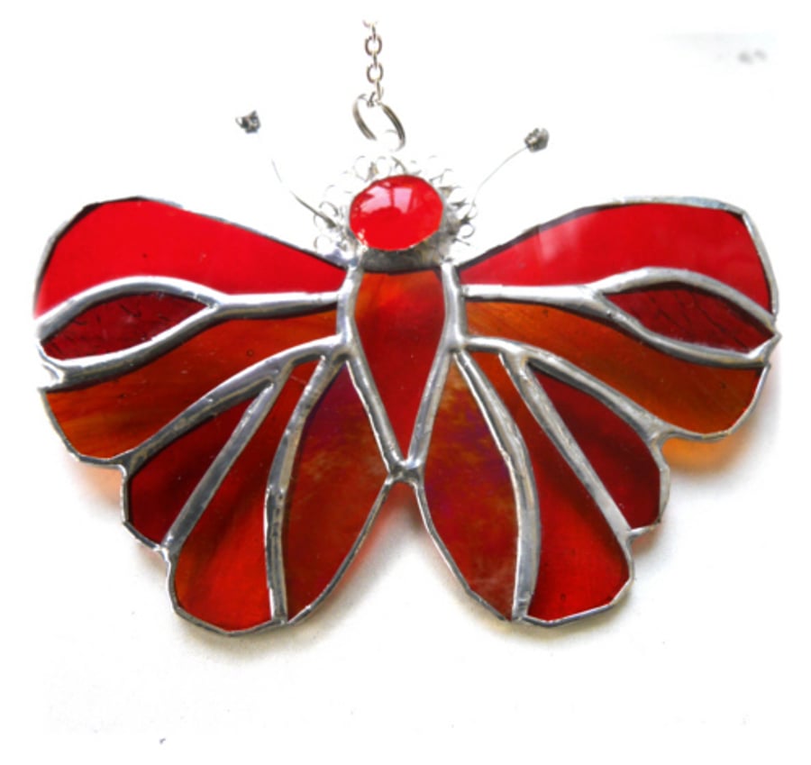 Red Amber Butterfly Suncatcher Stained Glass Handmade