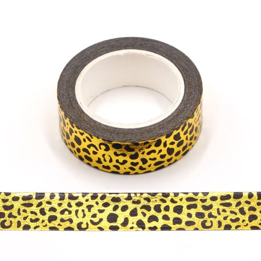 Gold Foil with Black Leopard Print Decorative Washi Tape Self Adhesive 15mm x 10