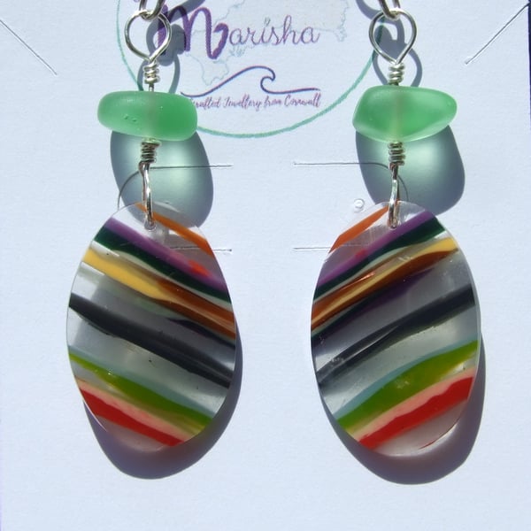 Surfite Surfboard Resin & Lime Seaglass Sterling Silver Wire-Wrapped Earrings