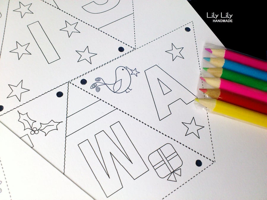 Christmas  or Birthday Colour in Bunting Craft Kit, FREE DELIVERY
