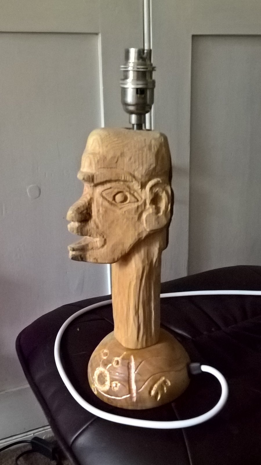 Side Lamp, hand carved from Ash 335mm tall
