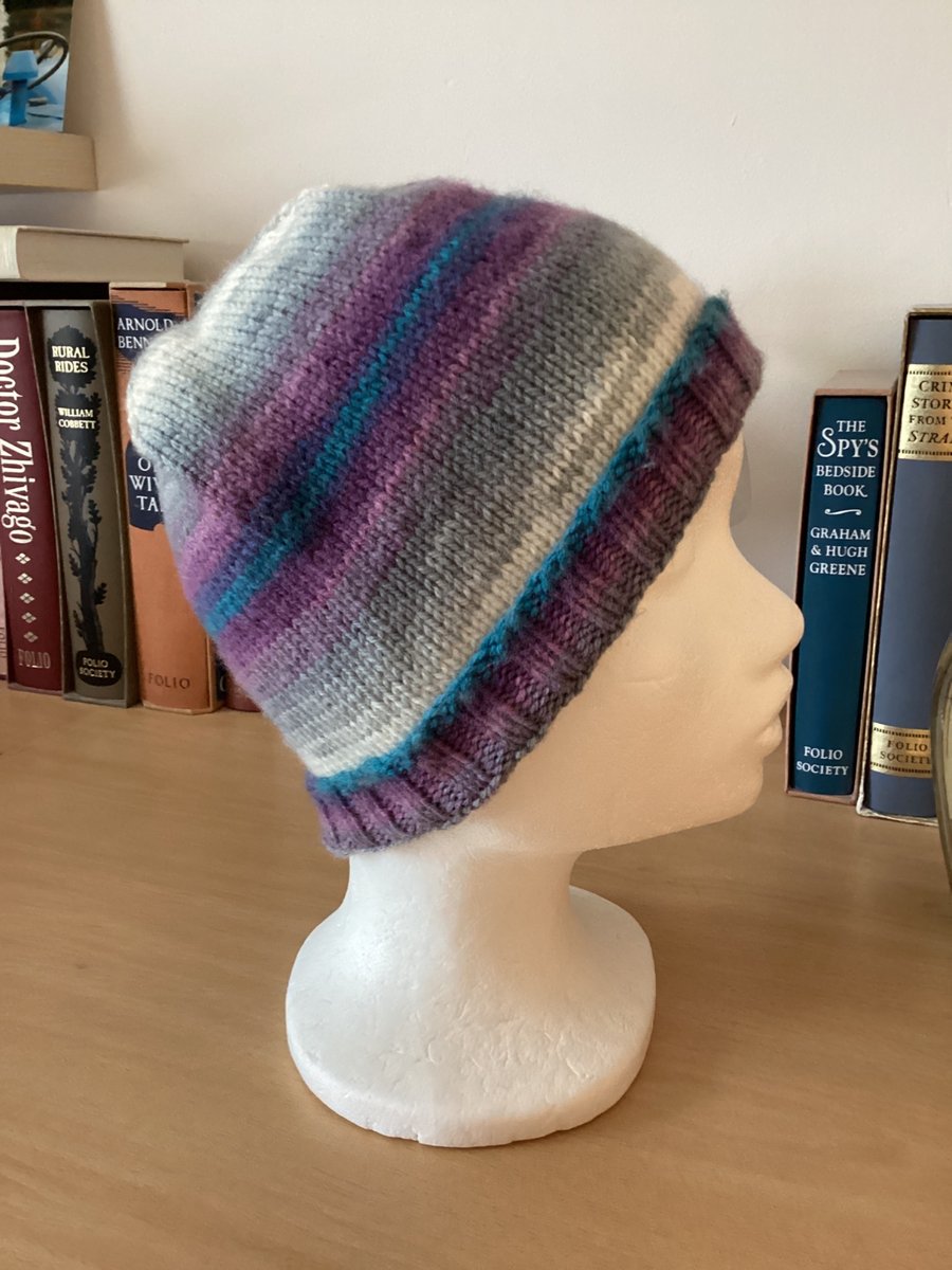WOMENS HAND KNITTED HATS IN MULTICOLOURED YARN APPROX 8.5" or 21cm LONG
