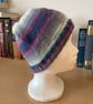 WOMENS HAND KNITTED HATS IN MULTICOLOURED YARN APPROX 8.5" or 21cm LONG