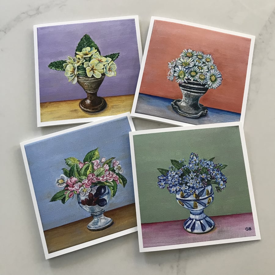 Set of 4 Egg Cup Posy Greeting Cards