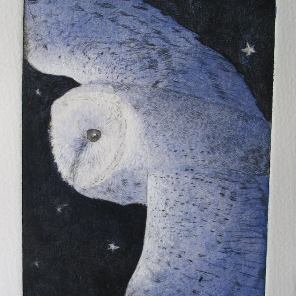 Beautiful barn owl limited edition etching 'Homeward Bound'