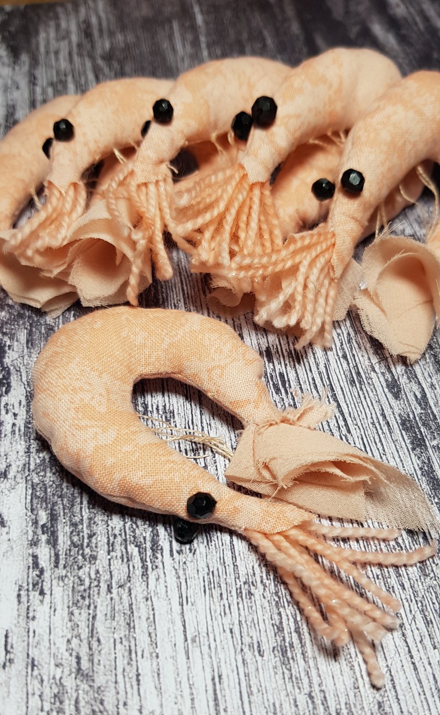 Textile Decorative Shrimp Prawns Sea Creatures as Brooches or Hangers