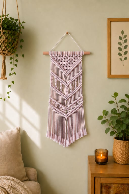 Handmade Macramé Wall Hanging - White Cotton Boho Wall Decor.