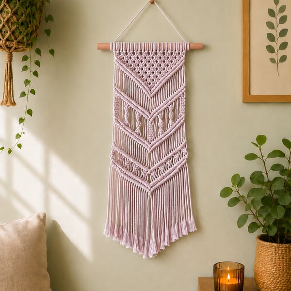 Handmade Macramé Wall Hanging - White Cotton Boho Wall Decor.