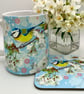 Bluetit and Cherry Blossom Ceramic Mug - matching Coaster option - Image 1