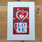 White love mug folk art painting, A5 original artwork, gift for mothers day