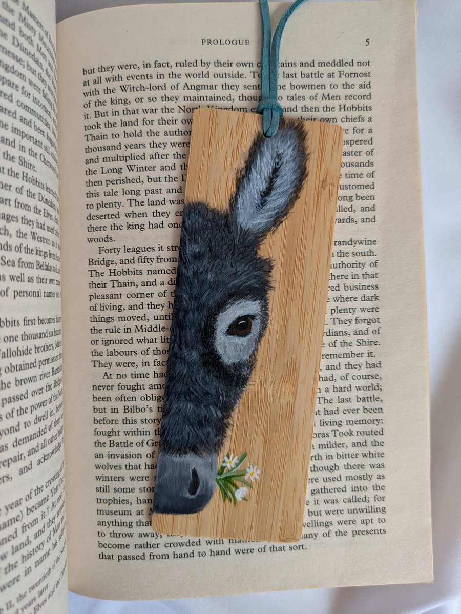 Hand Painted Bamboo Wood Bookmark, Donkey