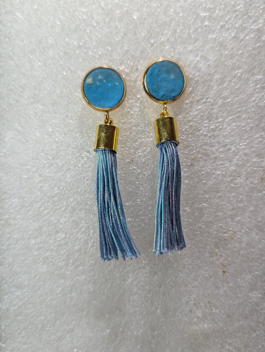 Light Blue gold  tassel earrings  