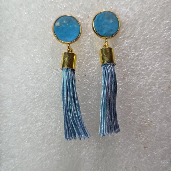 Light Blue gold  tassel earrings  