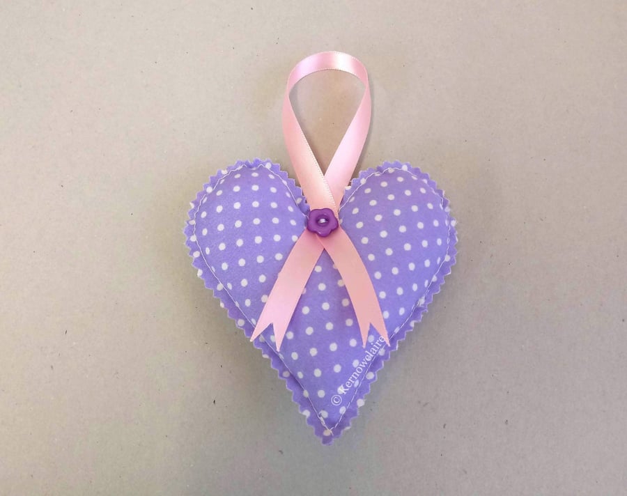 Fabric hanging heart in purple with white spots