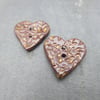 Medium Dark Copper Leaf Sprig Texture Heart Shaped Ceramic Button