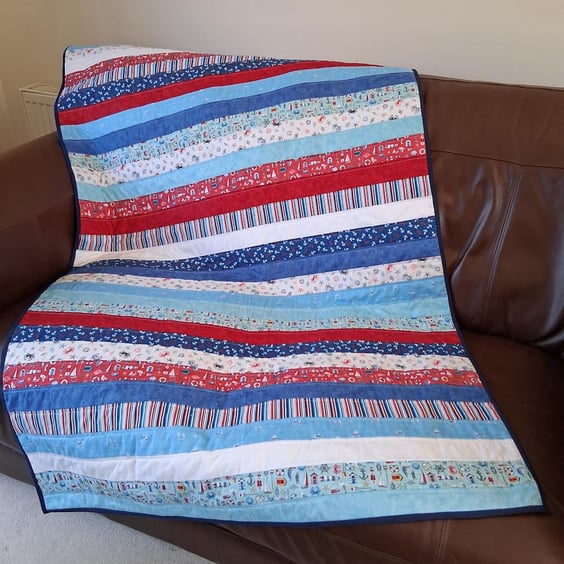 Red, White and Blue Striped Throw Quilt