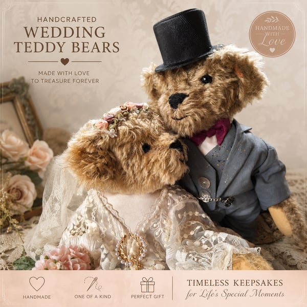 Ethel and Albert  Tie the Knot  Hand-sewn mohair teddy bears