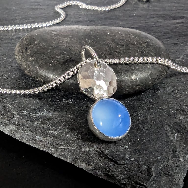 STERLING SILVER Blue Agate Pendant, Handmade Urban Jewellery