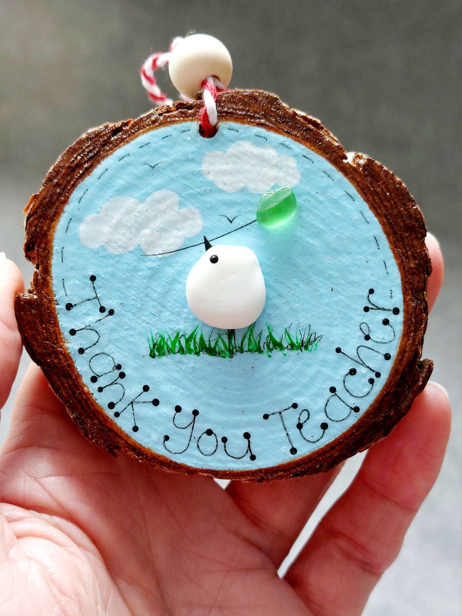 Thank You Teacher Ornament, Handmade Sea Glass Bird Gift, End of Term Keepsake