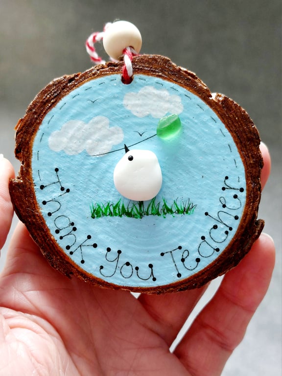 Thank You Teacher Ornament, Handmade Sea Glass Bird Gift, End of Term Keepsake