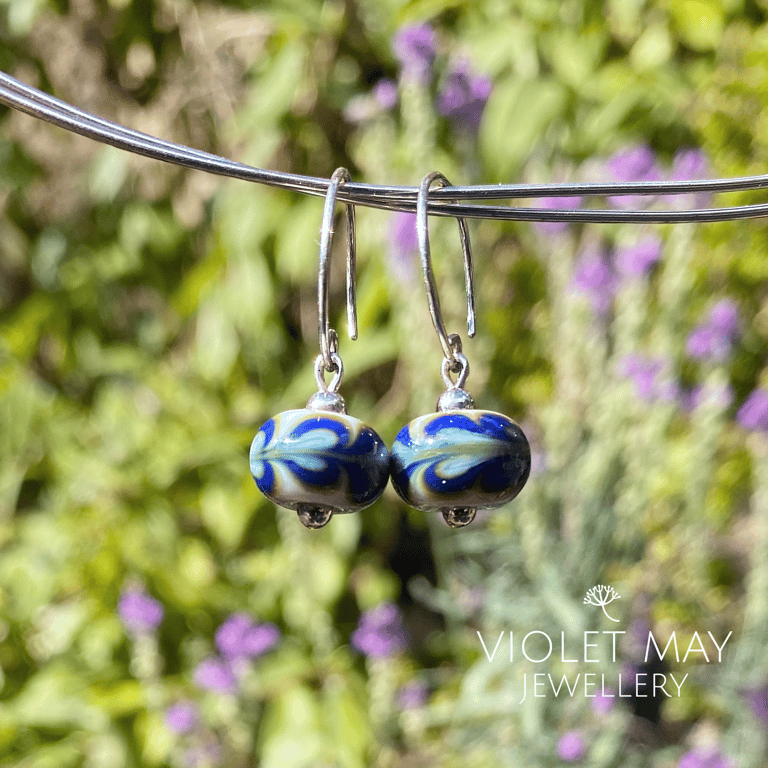 Blue and Green Patterned Glass Earrings