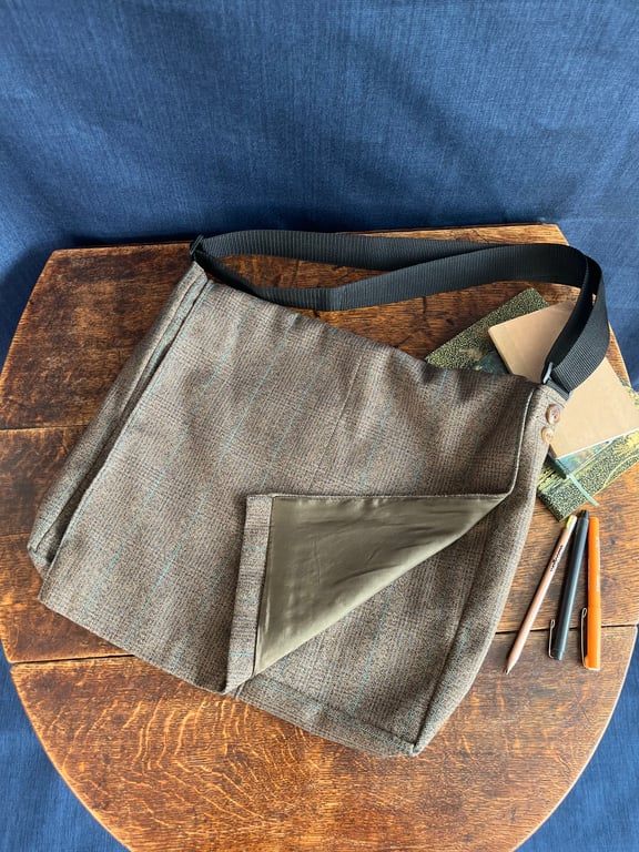 Recycled Brown Suit Jacket Messenger Bag