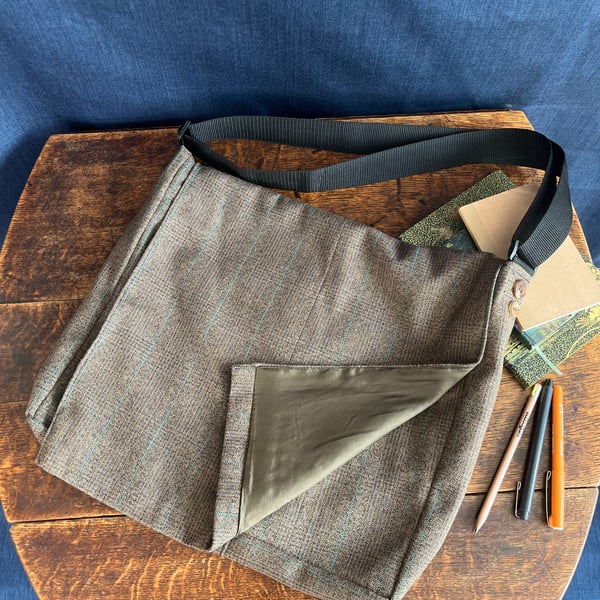 Recycled Brown Suit Jacket Messenger Bag