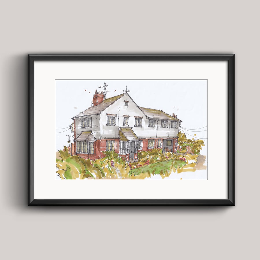 Custom Hand Drawn House Portrait, A5, New Home Gift, Personalised Home Sketch