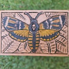 Death Head Hawk Moth Hand Tooled Leather Topped Jewellery Trinket Box
