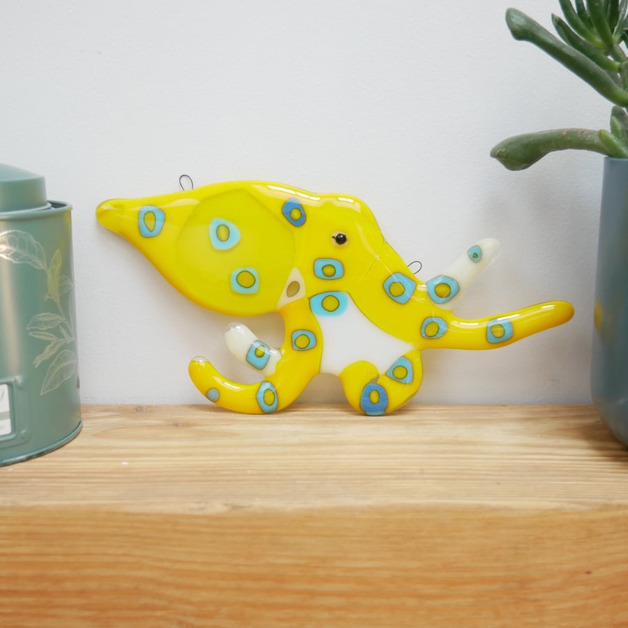 Blue Ringed Octopus Fused Glass Wall Hanging Decoration