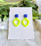 Neon Lime Yellow & Cobalt Blue Geometric Statement Earrings - Image 8