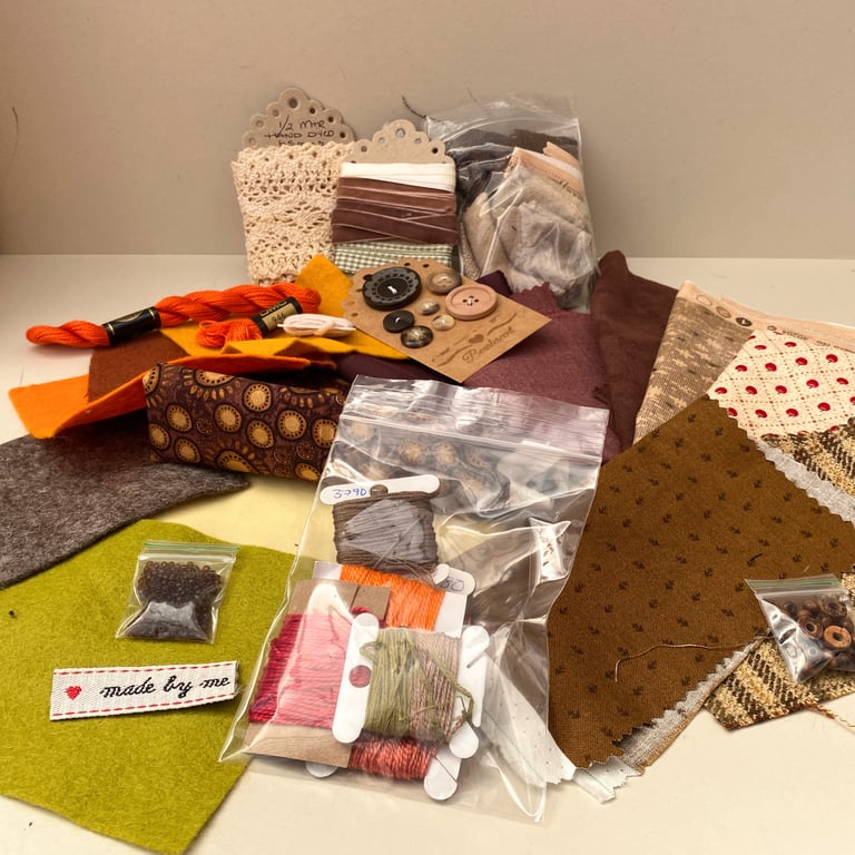 Fabric creative sewing kit, Slow stitched boxed textiles ref 14, sewing gift