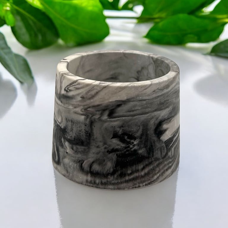 Small White Black and Grey Marbled Small Plant Pot - Mini Succulent Pot SPP2