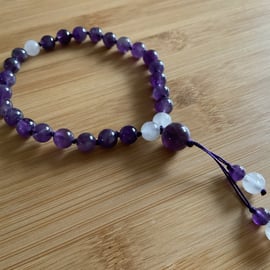Pocket Mala hand knotted 27 bead mantra anxiety worry relief (Amethyst and Jade)