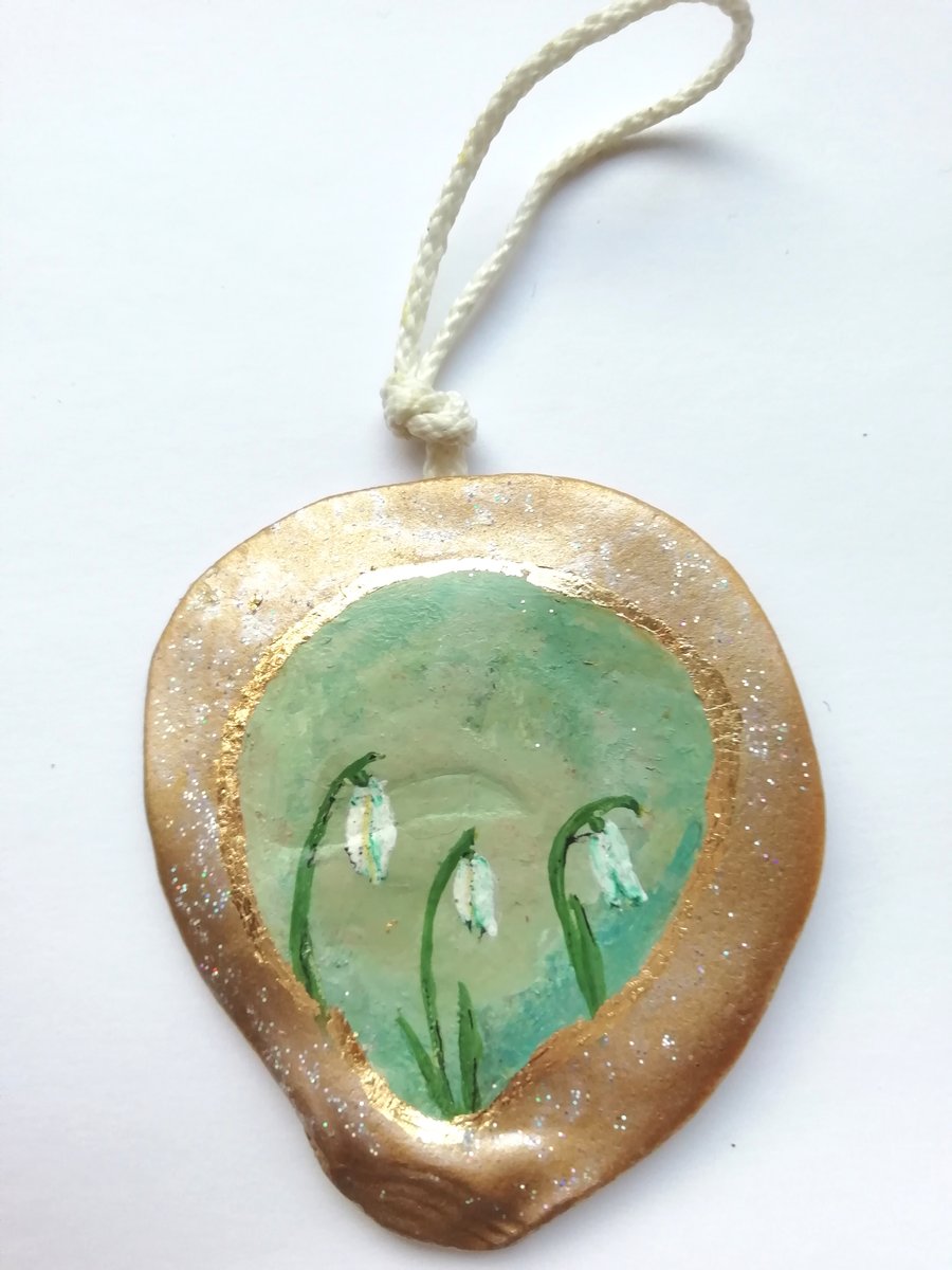 Snowdrop painted hanging decoration 