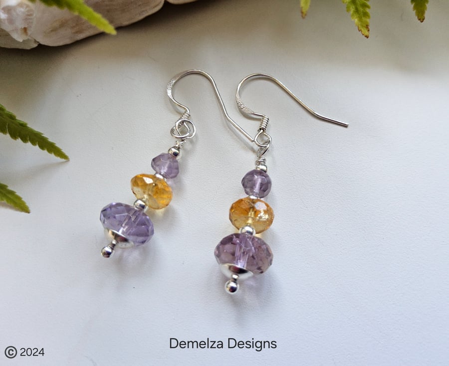 Amatrine, Citrine & Amethyst Sterling Silver Earrings 