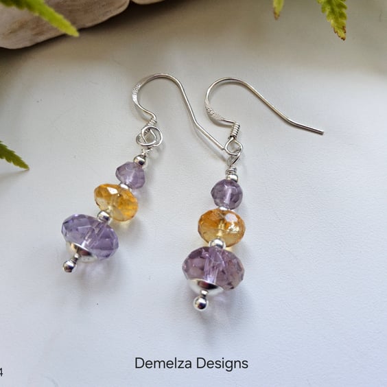Amatrine, Citrine & Amethyst Sterling Silver Earrings 