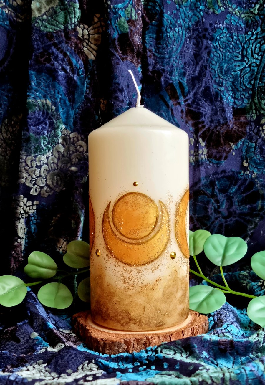 Handpainted Triple Moon Candle