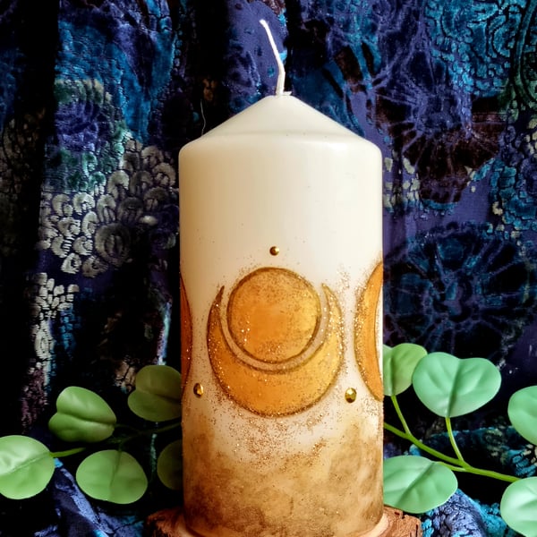 Handpainted Triple Moon Candle