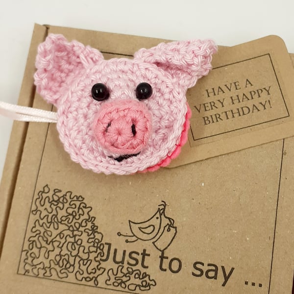 Crochet  Piglet Brooch- Alternative to a Greetings Card 