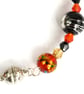 Beaded Memory Wire Bracelet, Crystal Glass Bangle, Flame Red, Black, Silver - Image 2